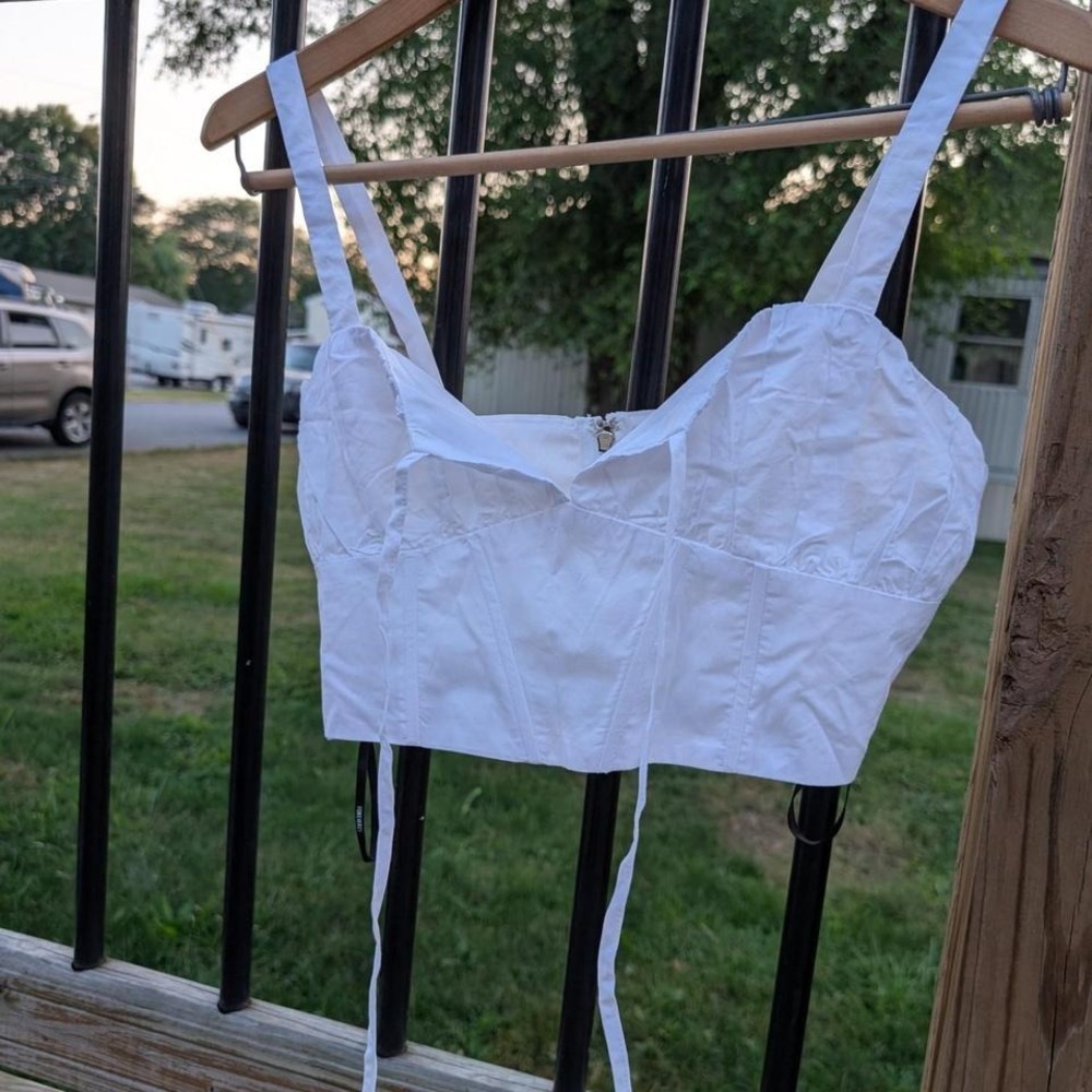 Forever 21 White‎ Corset Crop Top Bustier Sweetheart Neck Back Zip Small